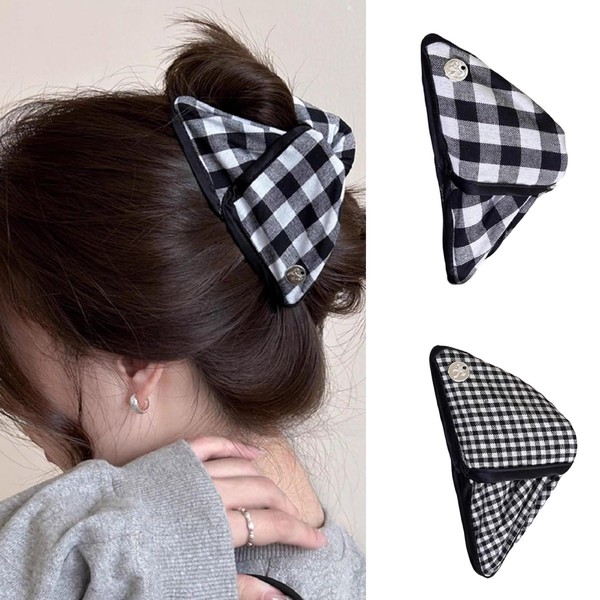 papasgix Checkered Claw clip Hair Claw Clips for Women Black