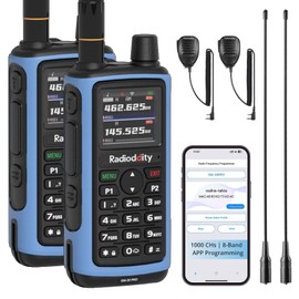 Radioddity GM-30 PRO GMRS Radio, Long Range Handheld Radio with UHF/VHF/NOAA/FM/Airband Reception, APP Wireless Programming 1.77" TFT Display, Frequency Copy, 1,000 Channels, 2 Pack & 2 Speaker Mic