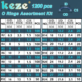 KEZE 1200 Pcs 24 Size Universal Rubber O-Ring Assortment Kit with 4-Piece Precision Pick and Hook Set for Auto Vehicle Faucet Plumbing Pressure Washer Air or Gas Sealing Repair OD:6mm-28mm O Ring