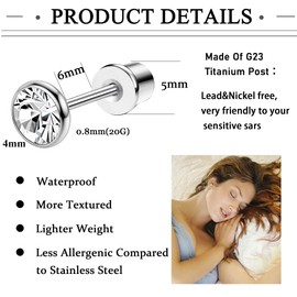 KALVICA Titanium Earrings for Women Men Hypoallergenic G23 Titanium Stud Earrings for Sensitive Ears Opal Cubic Zirconia Small Silver Screw Back Earrings 20G