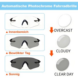 Cycling Glasses, Self-tinting for Men and Women, Photochromic Sunglasses, Photochromic Sports Glasses, Clear Cycling Glasses, UV400 Protection for Mountain Biking, Cycling, Running Glasses and Outdoor