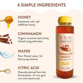 Cinnamon Honey Simple Syrup for Coffee, Cocktails, Tea, Matcha - Clean Simple Syrup with Real Cinnamon & Honey - 13.5 oz