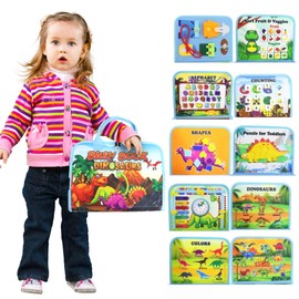 Sensorfun Toddler Dinosaur Themed Busy Book Montessori Toys for 2 3 4 Year Old, Sensory Board Educational Activities for Learning Fine Motor Skills, Travel Toys for Airplane and Car