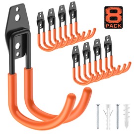Cpais Garage Hooks,8 Pack 5.5x4.1 Inch J Hooks Utility Steel Wall Mount Heavy Duty Garage Storage Hooks with Anti-Slip Coating Organizer More Yard Garden Power Tools and for Hanging Hose Ladder