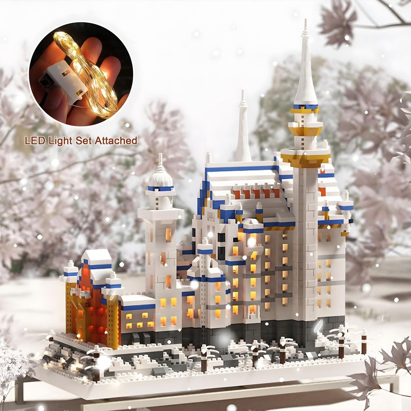 Seyaom Germany Swan Stone Castle Mini Bricks Kit, Light-Up World