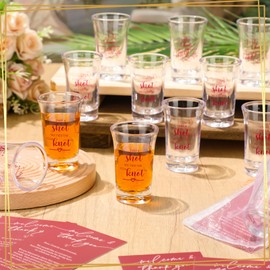 SiliFine 50 Set Wedding Favors for Guests Bulk 1.5oz Acrylic Take a Shot We Tied the Knot Shot Glasses with Thank You Cards Organza Bags for Guest Souvenirs Wedding Bridal Shower Gift(Red,Classic)