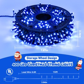 JMEXSUSS Blue 400 LED Christmas Lights Outdoor, 132ft Christmas Tree Lights with Remote, Indoor Blue String Lights Plug in for House Christmas Bush Decorations