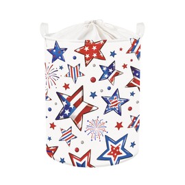 Clastyle Independence Day Patriotic Baby Gift Basket American Flag Firework Kid Book Toy Nursery Bin Collapsible Beach Towel Basket Clothes Organizer, Star, 36 * 45 cm
