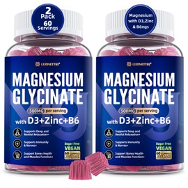 Magnesium Glycinate 500mg/250mg for Adults Teens - Plus D3,B6 & Zinc - Magnesium Glycinate Gummies,High Absorption - Support for Relaxation,Brain,Bone & Immunity Health - Sugar Free - 120Cts