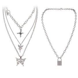 MELLIFO Fairy Grunge Necklace Set Fairycore Coquette Angel Butterfly Lock Layered Chains Choker Necklace for Eboy Egirl Women Men