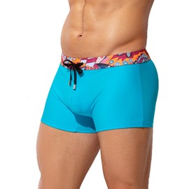 Arjen Kroos Mens Swim Briefs Square Leg Board Short Quick-Dry Swimwear with External Drawstring Stretch Beach Trunks Blue