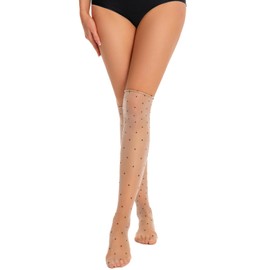 Aranmei Women's Lace Sexy Pattern High Stockings Thigh Oily Smooth Glossy