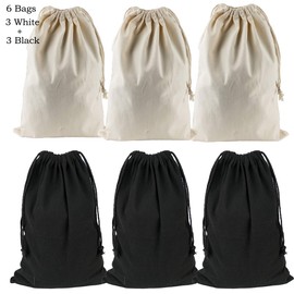 Lanyani 6 Packs Bank Coin Money Cash Bag Sacks, 12" x 17" Canvas Deposit Change Transit Bags with Drawstring, Heavy Duty, Black+Natural