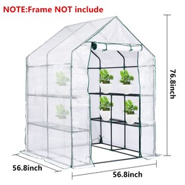 DECOHS Walk-in Greenhouse Replacement Cover with Roll-Up Zipper Door, 56 x 56 x 76 inch PE Greenhouse Cover for Outdoor Plant Gardening Plants Cold Frost Protection Wind Rain Proof (Frame Not Include)