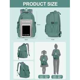 FIORETTO Lightweight School Backpack Womens, Cute School Bag for Girls, Laptop Rucksack Backpack for School Casual Daypacks Travel Backpack for College Work Dark Green