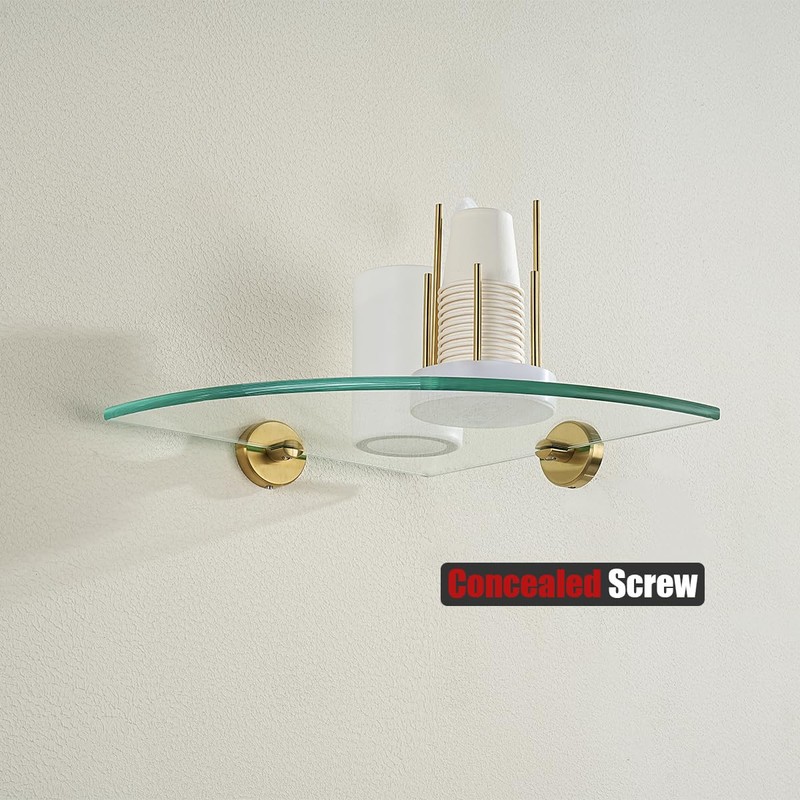 JQK Corner Glass Shelf, Brushed Gold Bathroom 304 Stainless Steel