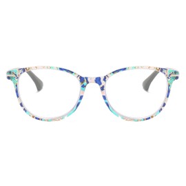 ELFOR Reading Glasses For Women Blue Light Blocking Glasses With Spring Hinge Round Floral Pattern Print Anti Glare Blue +4.00