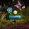 FOMOMDI Outdoor Solar Garden Lights with Welcome Sign, Butterfly Ornament