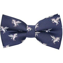 OCIA Boys Dinosaur Sharks Pattern Pre-Tied Bowtie Kids Adjustable Bow Tie Navy White (Unicorn)