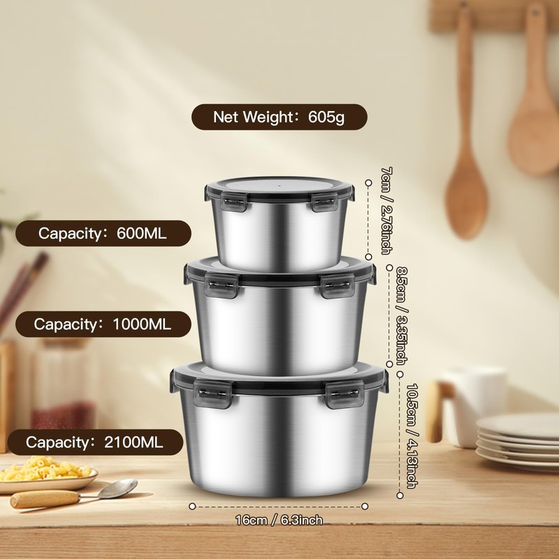 MAXCOOK 316L Stainless Steel Food Storage Containers with Lids, 20oz