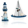 com-four® 2 x Decorative Wooden Lighthouses for Bathroom and Living