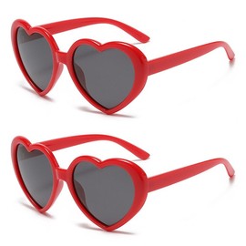 FADXIN Polarized Heart Shaped Sunglasses Oversized Vintage Fashion Love Eyeglasses Party Shopping Favors (Red* 2)