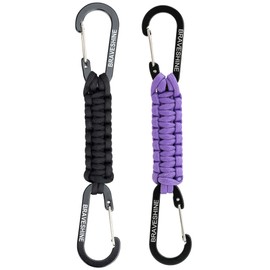 BRAVESHINE Carabiner Key Ring Carabiner Hook with Strap, Carabiner Key Ring Short with Carabiner for Children, Men, Women (1 Black, 1 Purple)