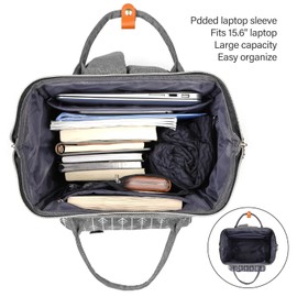 MOMUVO Laptop Backpack for Women, Grey, 17.3 Inch, with USB Charging Port, Dimension-11.2"L x 7.8"W x 17"H, 25L Capacity, 2 Compartments, 18 Pockets