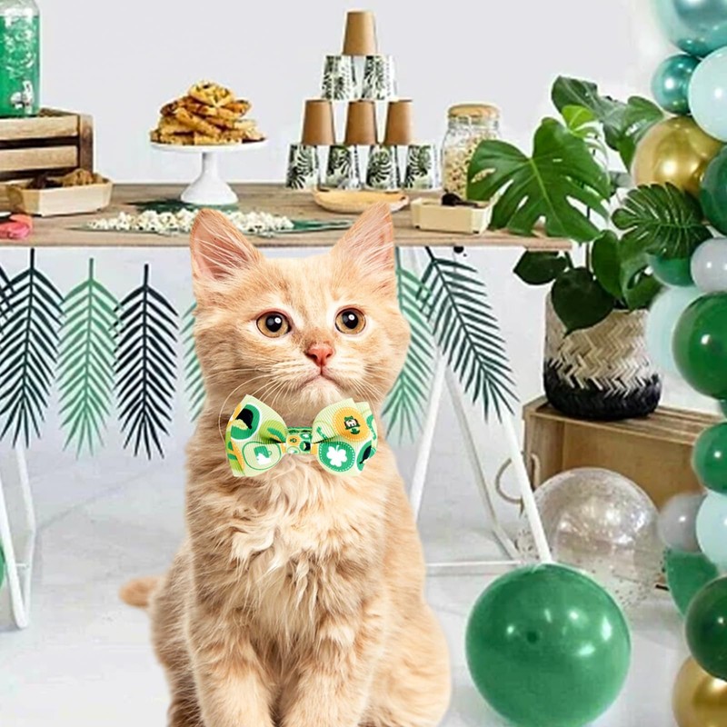 Sucrain 2 Pack St. Patrick's Day Cat Collar with Bow