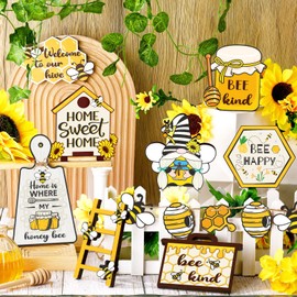 14 Piece Bee Tiered Tray Decor Set Farmhouse Farm Tiered Tray Decor Bee Wood Signs Sunflower Rustic Trays Decor for Summer Home Kitchen Table Decor