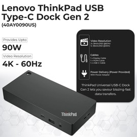 40AY0090US Lenovo Dock Dual Monitor Bundle - Lenovo Docking Station USB C, Thinkpad Dock with AC Adapter + HDMI Cable + DisplayPort Cable + USB C Cable + Microfiber Cloth (Renewed)