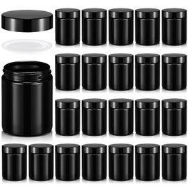 Domensi 6oz Glass Jars with Lids Leakproof Round Airtight Empty Cosmetic Jars with Inner Liners Lid for Storing Lotions Spices Ointments Candle Making Food Storage(24 Pcs,Black)