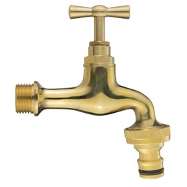 Outdoor Garden bib Tap Victorian Vintage Style Polished Brass 1/2"BSPM (21mm Across) Inlet with Click-Lock Connection