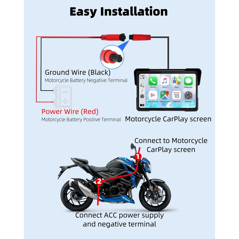 2025 Motorcycle CarPlay Screen & Android Auto 7" Wireless Portable