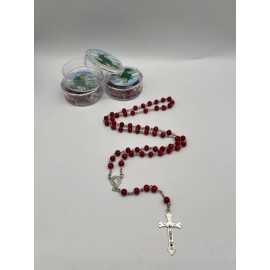 essence 3 Pieces Essence of Rose St. Jude Baptism Party Favors Scented Red Rosaries 19''
