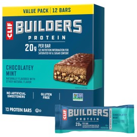 CLIF BUILDERS Protein Bars - Chocolatey Mint - 20g Plant Based Protein - Gluten Free - Non-GMO - Low Glycemic - No Artificial Sweeteners - 2.4 oz. (12 Pack)