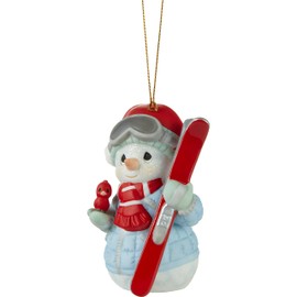 Precious Moments Ornament | ‘Tis The Ski-son To Be Jolly Annual Snowman | Bisque Porcelain Ornament | Christmas Tree Ornament | Holiday Decor & Gift | Hand-Painted