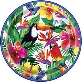 Unique Palm Tropical Round Dinner Paper Plates - 9" (Pack of 8) - Stylish Tropical Tableware, Perfect for Luau, Tiki, Hawaiian, Pool, and Cocktail Parties