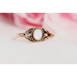 Windalf Women's Alicia 7mm Medieval Jewellery Mother of Pearl Bronze Ring, Fabric jewellery bag, Mother of Pearl