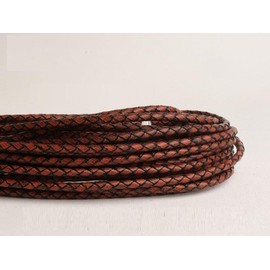 Braided Leather Cord 3mm, 5 Yard Genuine Bolo Round Rope for Jewelry Making, Necklace, Bracelets, Wraps, Crafts and DIY Design Projects - Red Brown