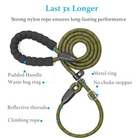 iYoShop Durable Slip Lead Dog Leash with Padded Handle and Highly Reflective Threads, No Pull Dog Training Leash (1/2" x 4 FT, Military Green)