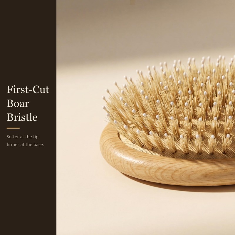 TRENFI Boar and Nylon Bristle Oval Hair Brush Red Oak