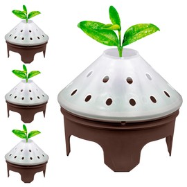 Outdoor Germination and Grow Kit with Greenhouse Domes - Direct Water and nutrients to Roots, Protect Seeds and Seedlings, 4 Sets, Brown, Made in The USA