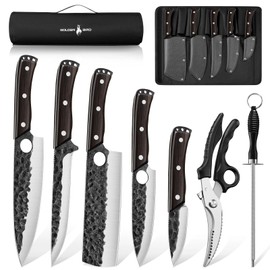 Golden Bird Japanese Chef Knife Set with Roll Bag, Hand Forged Butcher Knife Set for Meat Cutting, Outdoor BBQ Knives for Men, Christmas Gifts for Men Women