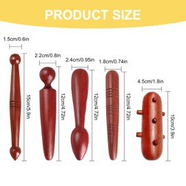 5Pcs Wooden Massage Sticks, Red Wood Traditional Thai Massage Tool, Reflexology Wood Massage Tool, Acupressures Stick, Trigger Point Massager for Face Back Foot and Neck Release