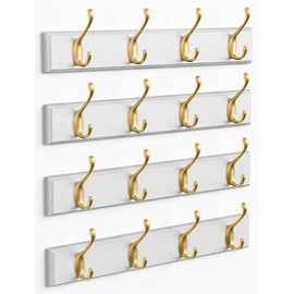 Forbena Gold Coat Rack Wall Mount, Decorative Coat Hooks for Wall, Heavy Duty Coat Hanger Key Holder for Hanging Hats, Coats, Purses, Bags Bathroom, Teen Grils Room (White and Gold, 4 x 4 Hook)