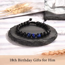 ACOGVN 18th Birthday Bracelet for Boys Black Onyx & Blue Agate Bracelets for 18 Year Old Male, Son, Brother, Grandson, Nephew, Friend Birthday Gifts