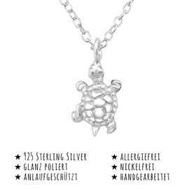 Monkimau Girls' Turtle Pendant Necklace 925 Sterling Silver with 45 cm Chain, Sterling Silver