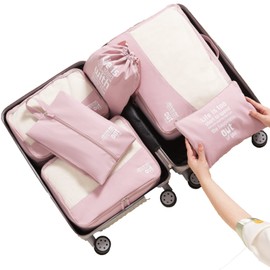 MURISE Packing Cubes Set of 6 Clothes Bags, Suitcase Organiser for Holidays and Travel, Packing Cubes, Dice, Organiser System (Sakura)