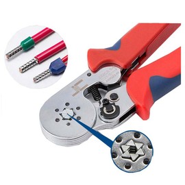 LUBAN Crimper Plier, Self-adjustable Ratcheting Ferrule Crimping Pliers Tool for Wire End Sleeves Terminals AWG23-10 (0.25-6 mm²), Hexagon Compression, RED